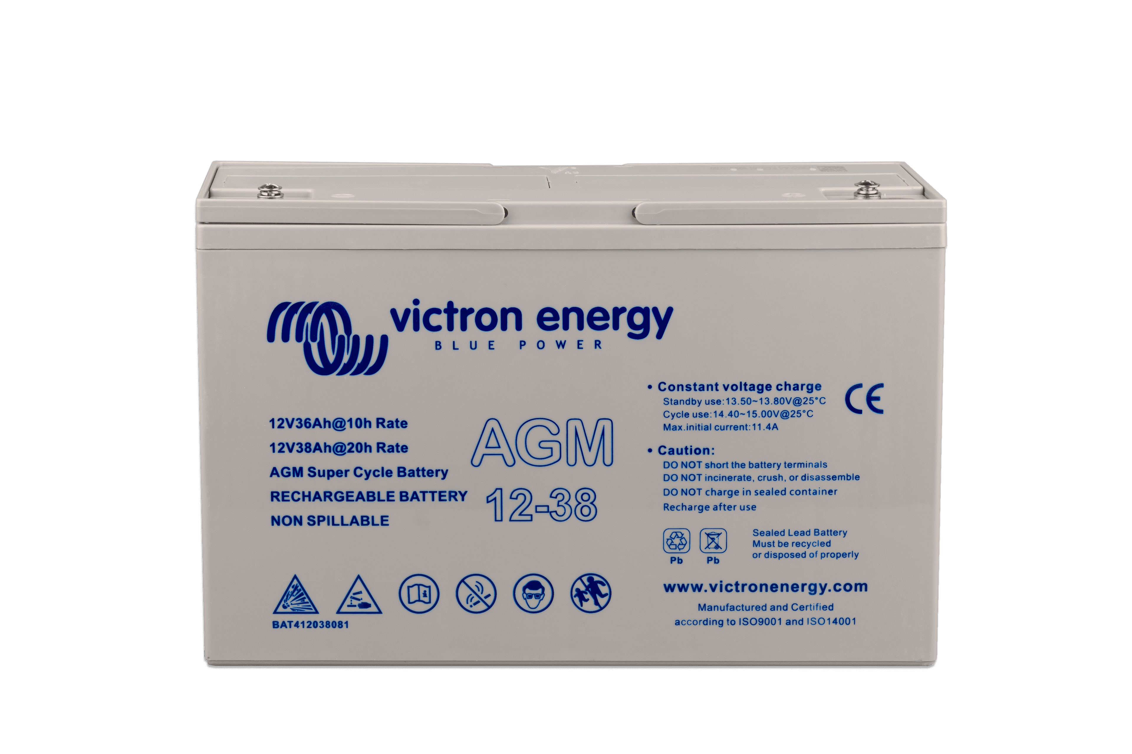 12V 38Ah AGM Super Cycle Battery (front-angle)  thumbnail